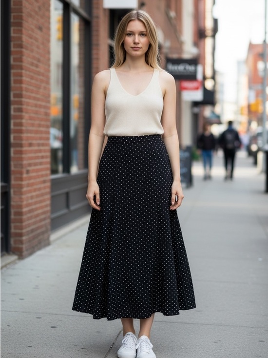 Uniqlo Dresses & Skirts - Uniqlo Black Polka Dot Maxi Skirt Sz large